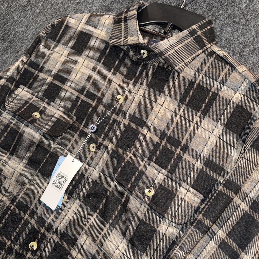 TAILORBYRD Medium Flannel Plaid Shirt Men Black Brown Button Up Workwear Outdoor